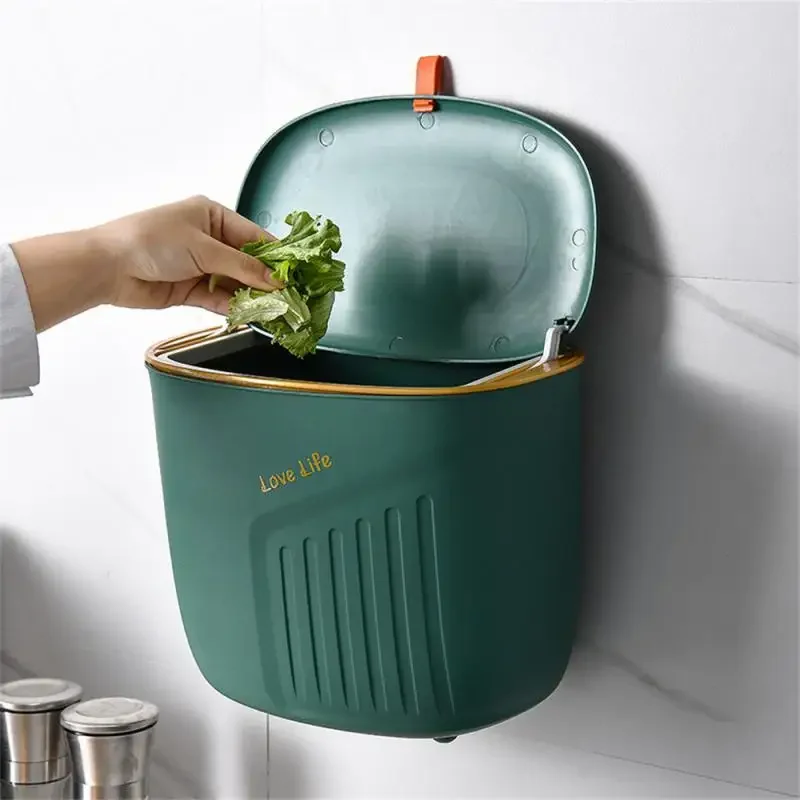 Hanging Trash with Lid Household Kitchen Bathroom Wall-mounted Garbage Can Portable Storage Bucket Home Large Capacity Dustbin