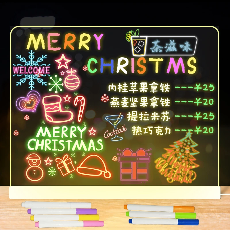 Kid LED Luminosa Blackboard Coloring Drawing Toy Transparent Magic Light Blackboard Art Graffiti Acrylic Marker Board Xmas Gift
