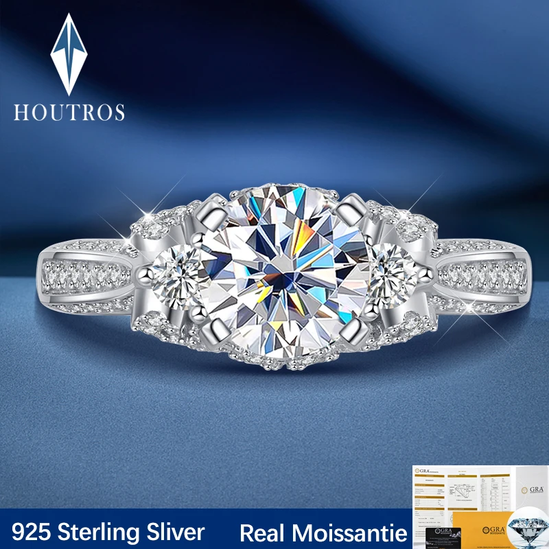 

Houtros 1CT Real Moissanite Wedding Ring for Women 925 Sterling Silver Vintage Engagement Diamond Ring Fine Jewelry Gift