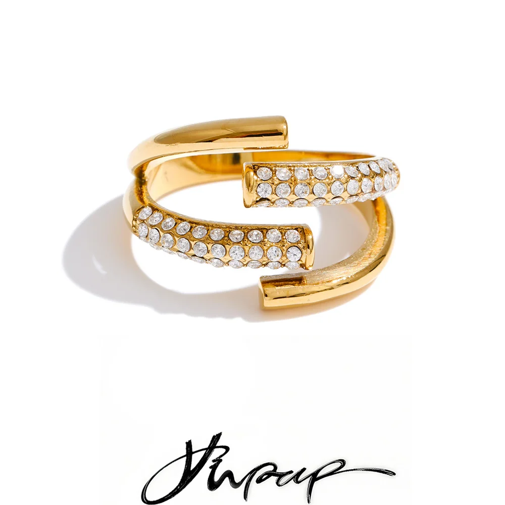 Yhpup Womens Stainless Steel Adjustable Zirconia Layered Ring