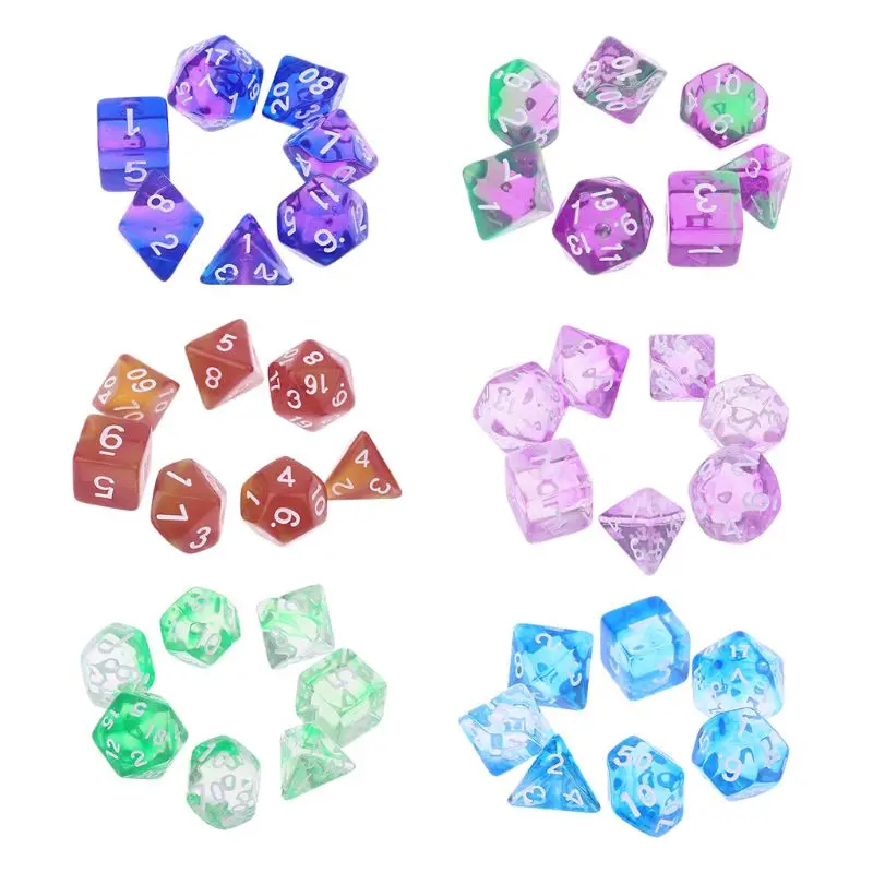 7pcs Transparent Sided Dice D4 D6 D8 D10 D12 D20 Dungeons & Dragon D&D RPG Poly Drop Shipping