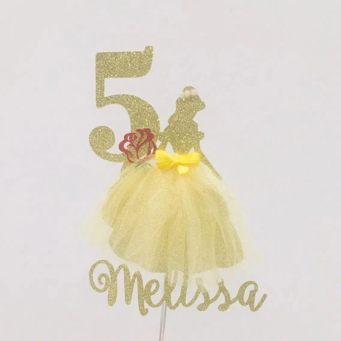 Cake Topper Princess Glitter, Cake Topper Beauty And Beast, Cake Topper Personalizzato, Cake Topper Personalizzato