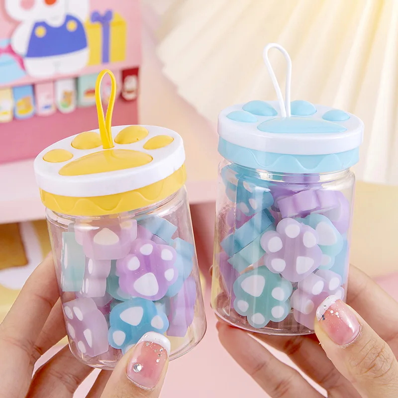 18Pcs/Barrel Kawaii Cat Claw Night Glow Eraser Set Cute Cartoon Noctilucent Crystal Pencil Rubber Erasers Kids School Stationery pencil eraser