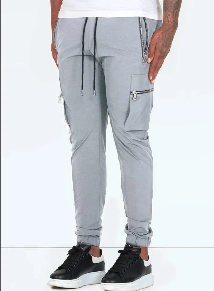 Europe And The United States Sports Leisure Zipper 2023 Multi-pocket Pants New Men's Fitness Running Training Pants 4