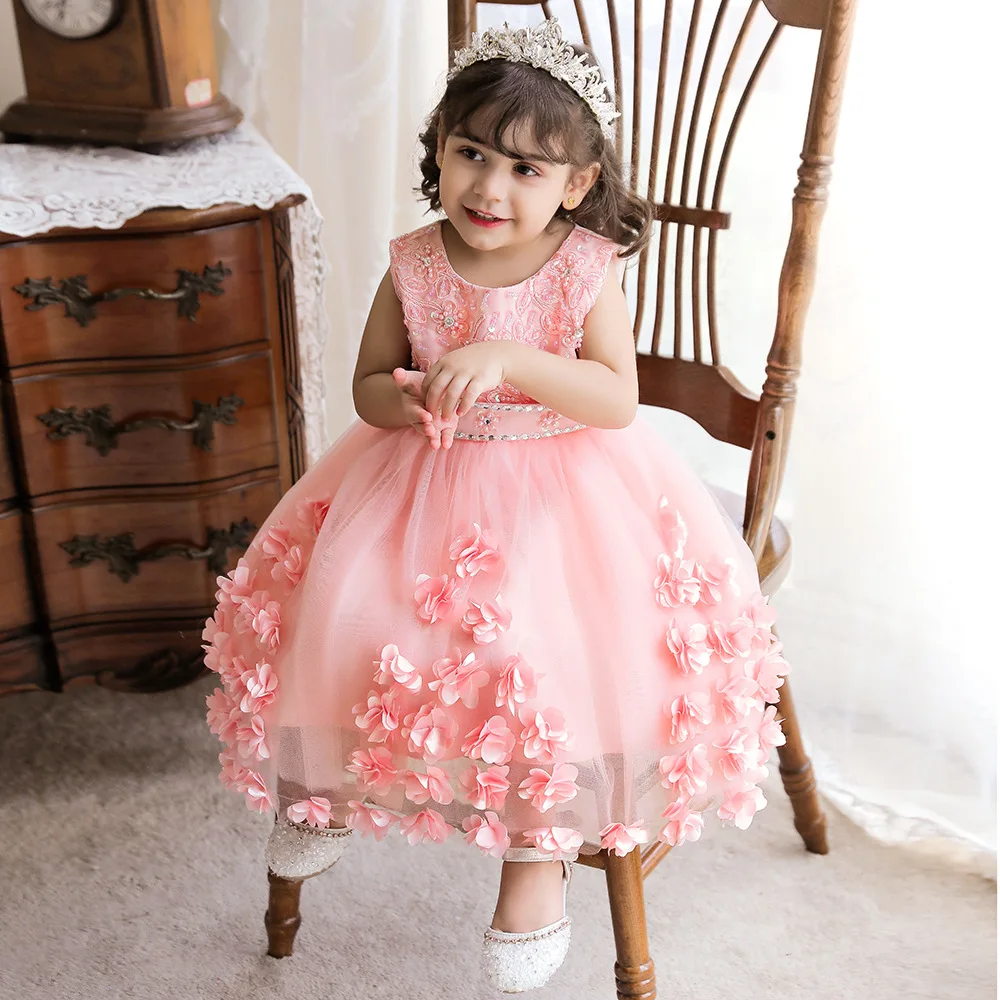 

Потрясающее кружевное платье с вышивкой для маленьких девочек на свадьбу с цветами для девочек на день рождения Торжественное официальное платье N2103