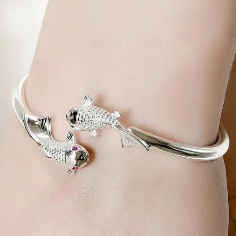 Vintage Silver Color Koi Fish Bracelet Women's Chinese Lucky Bracelet Haoyuan Amulet Jewelry Exquisite Gift bangle bracelet