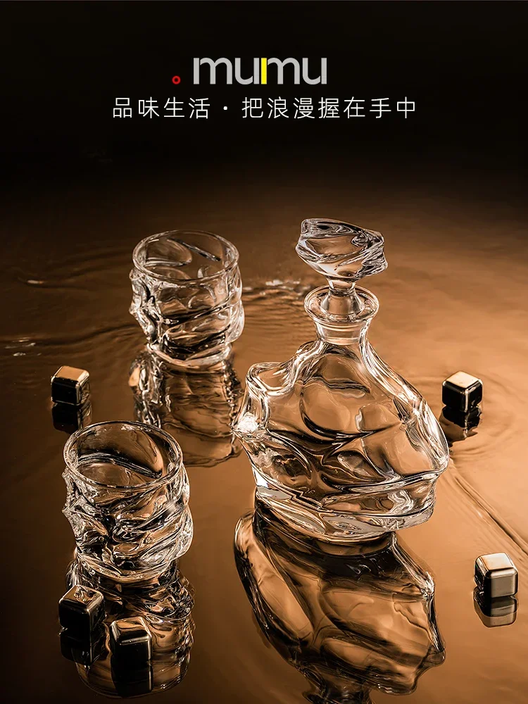 유럽식 두꺼운 위스키 유리 세트, 대형 외국 와인 유리, 크리스탈 유리, 와인 병, 크리에이티브 와인 세트
