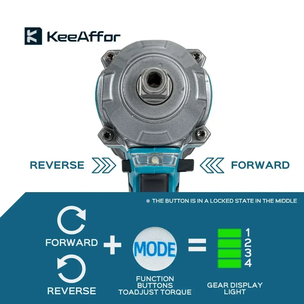 KEEAFFOR 1200N.M Brushless Electric Impact Wrench 1/2 Inch Cordless Electric Screwdriver Drill Power Tool For Makita 18V Battery 6