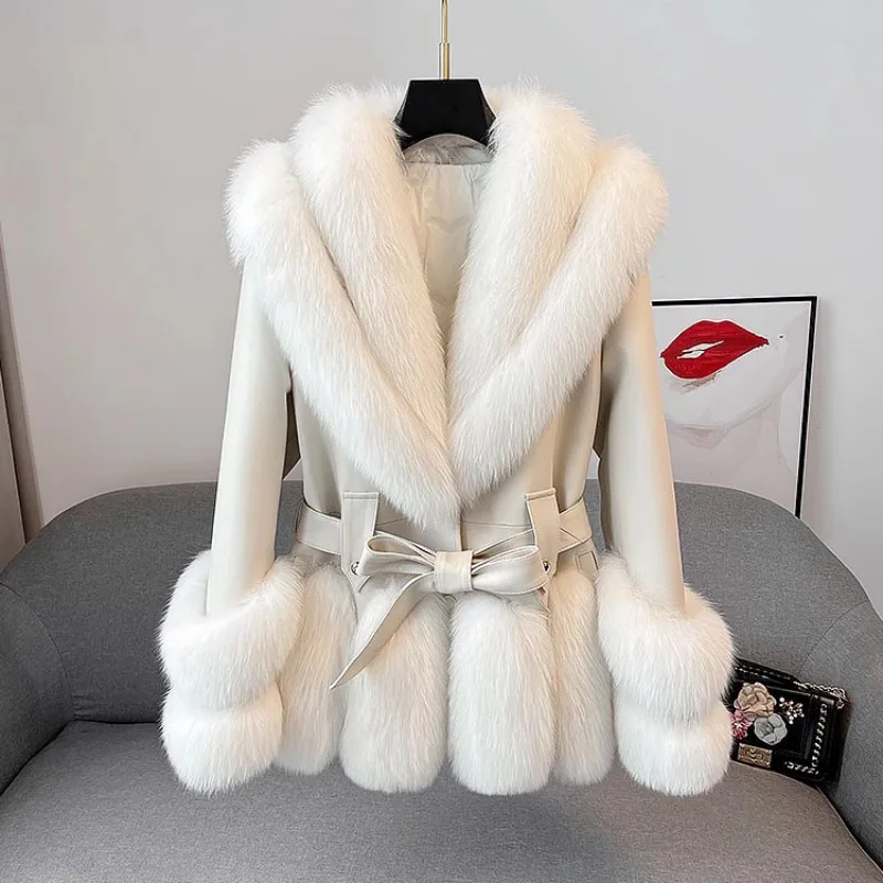 

2023 New Winter V-Neck Fox Fur Sheepskin Fur Jacket Women's Outwear Fur One Coat Overcoat Fashion Loose Thicke Warm Parka Coat