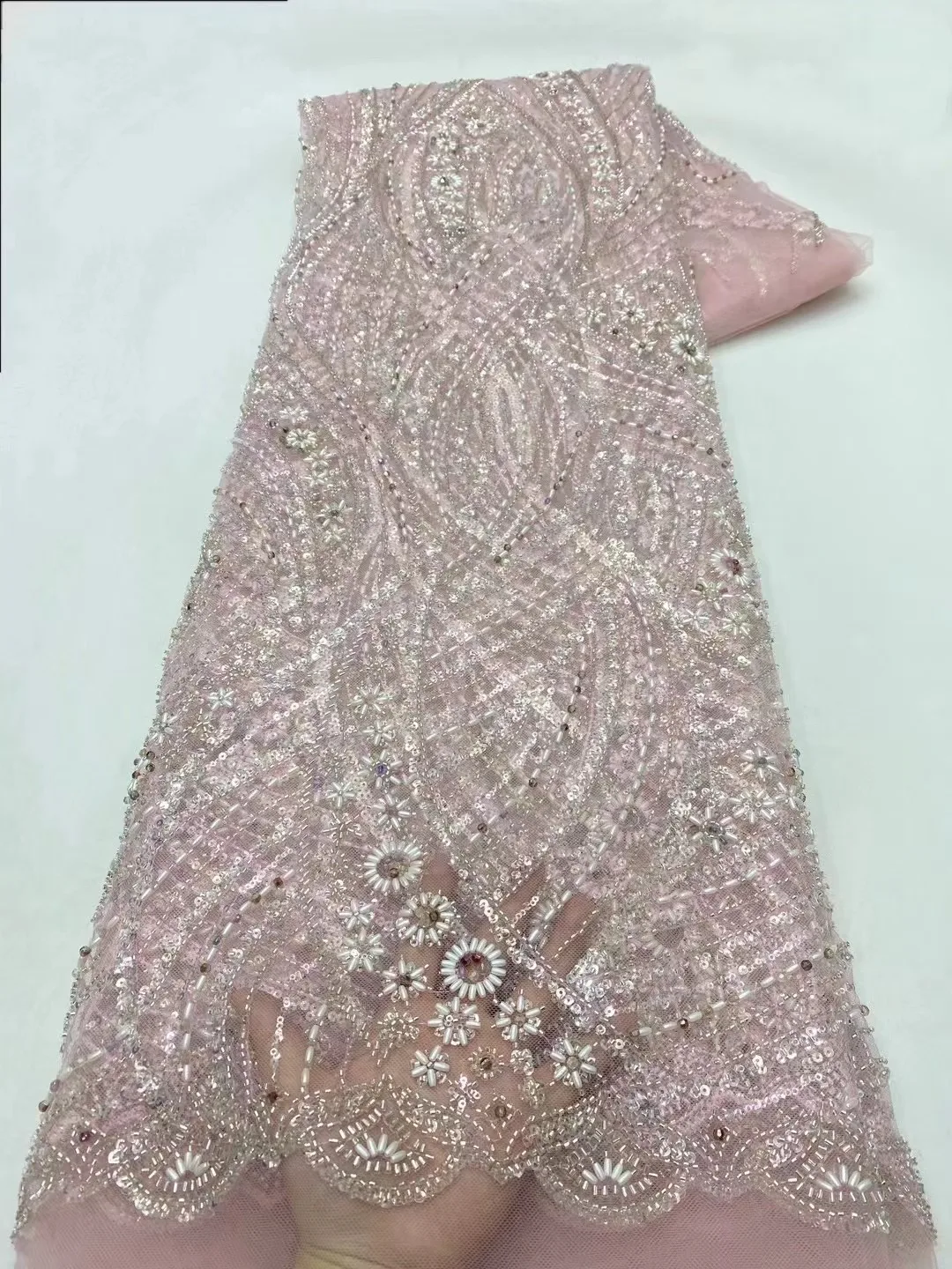 

Фиолетовая африканская кружевная ткань для жениха 2024 Роскошная французская кружевная ткань с блестками высококачественное кружево ручной работы из бисера для свадебного платья