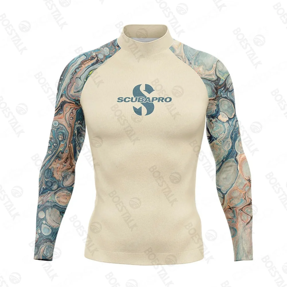 Scubapro nowy męski strój kąpielowy z długimi rękawami strój do surfingu plażowa ochrona przeciwsłoneczna, deska surfinżowa strój do nurkowania t-shirt kąpielowy