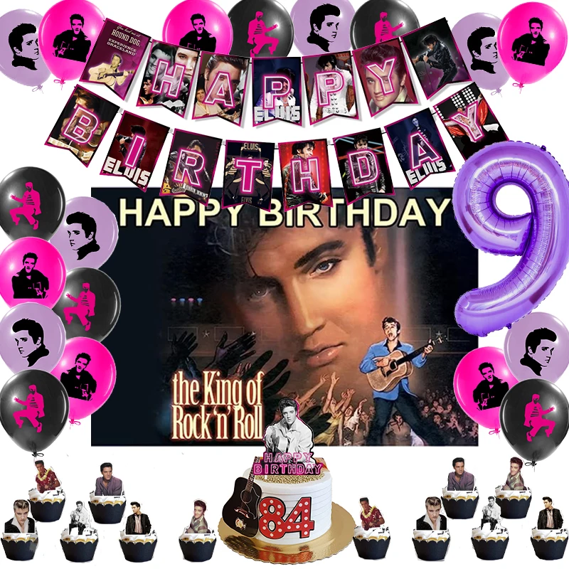 

Elvis Presley Theme Birthday Party Decoration Balloon Backdrop Cake Topper Party Supplies Baby Shower