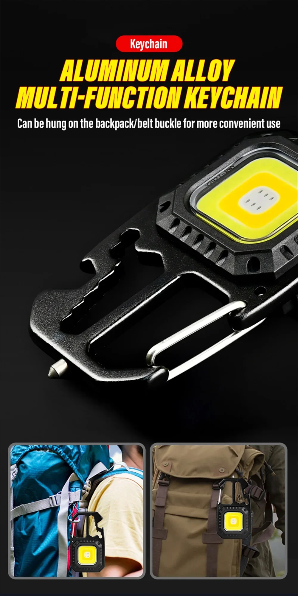 Description Picture 5 of itemRechargeable Mini COB Keychain Light, Multi-function Super Bright Flashlight, Outdoor Camping Light with Magnet, Screwdriver