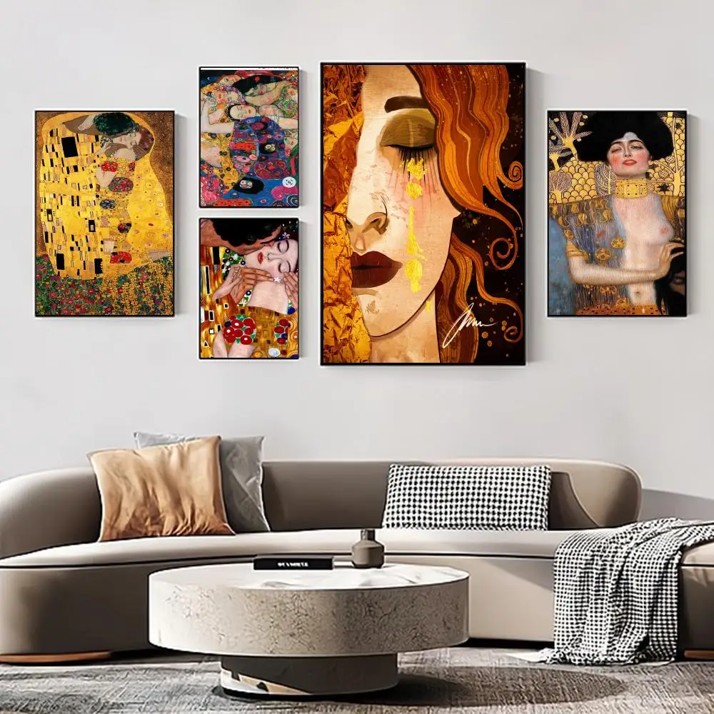 

Famous Painting By Gustav Klimt Poster Self-adhesive Art Retro Kraft Paper Sticker DIY Room Cafe Vintage Decorative Painting