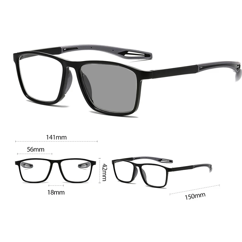 Unisex New Square Photochromic Glasses Women Men Intelligent Color Changing Reading Glasses Retro TR Outdoor Sports Sunglasses