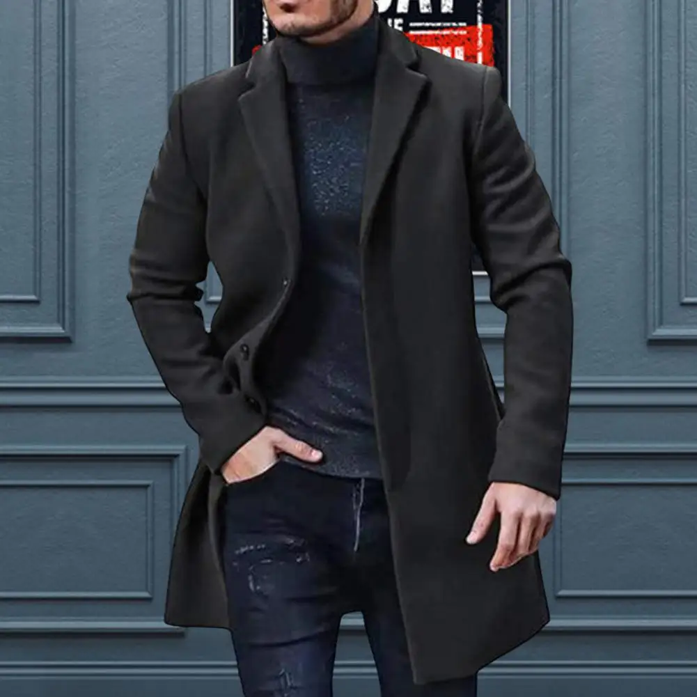 

Casual Men Trench Coat Turn Down Collar Thickened Male Slim Buttons Windbreaker Coat