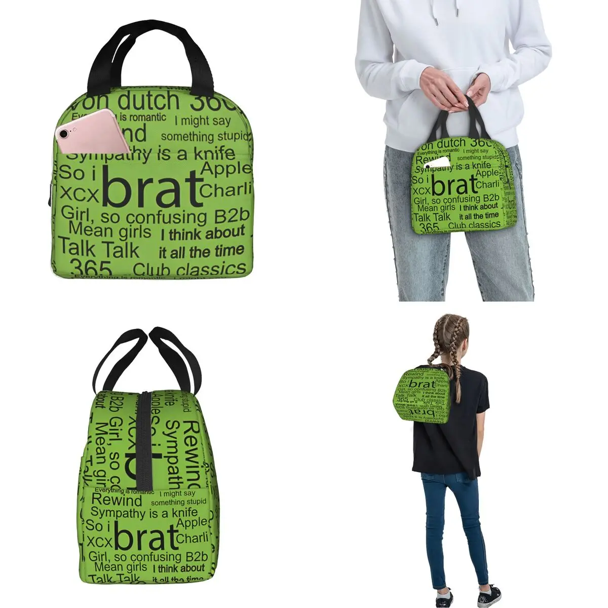 Brat Music Insulated Lunch Bags Thermal Bag Lunch Container English Singer Charli Xcx Tote Box Bento Pouch School Travel