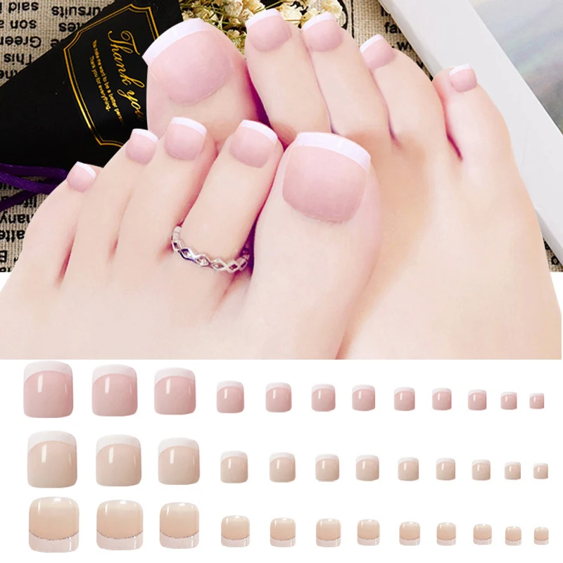 Classic French Square Toes Nails Nude Nature Fake Toes Nails Exquisite