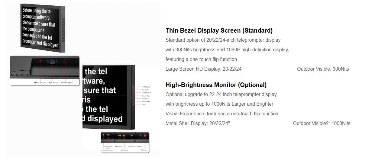 DT20-M Dual-Screen HDMI-compatible/3G-SDI High-Bright Teleprompter (20")