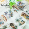 2m Beach Lady PET Washi Tape Sea wave Transparent Roll Stickers Decorative Adhesive Tape For Scrapbooking Journal  loop 100cm 1
