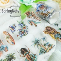 2m Beach Lady PET Washi Tape Sea wave Transparent Roll Stickers Decorative Adhesive Tape For Scrapbooking Journal  loop 100cm 1