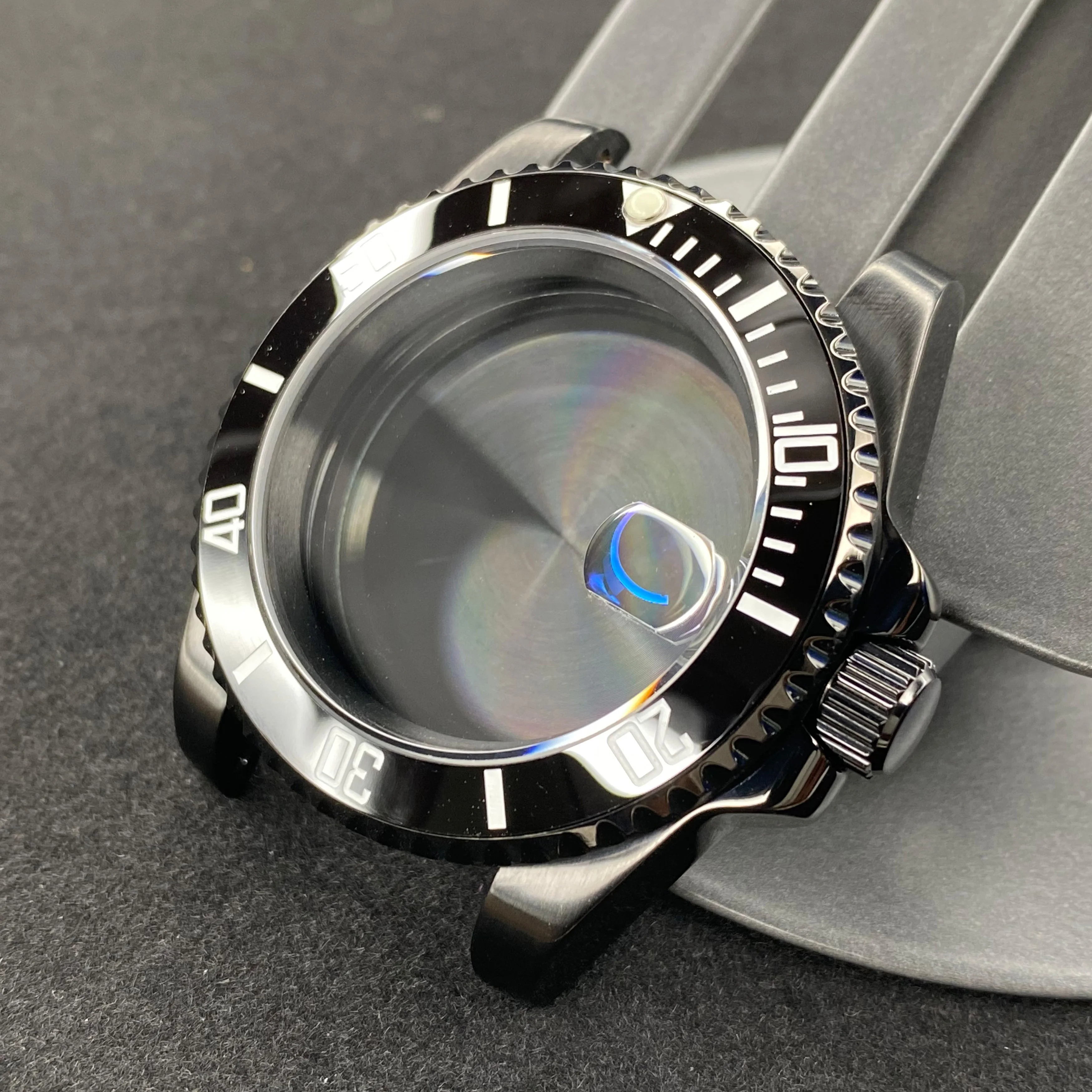 Elegant 40mm Black Watch Case with 120-Click Bezel for Automatic Mechanical Movement - Premium Dial Accessories