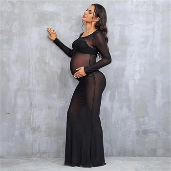 Woman Pregnancy Clothes New Slim Maternity Dresses Photoshoot Summer See-through High Elastic Net Photography Dress