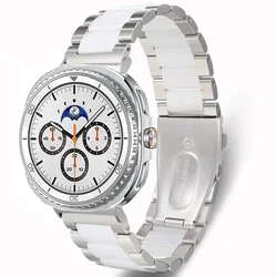 Premium Metal and Ceramic Watch Strap - High-End Wristband for Galaxy Watch 8 44mm (Silver white)