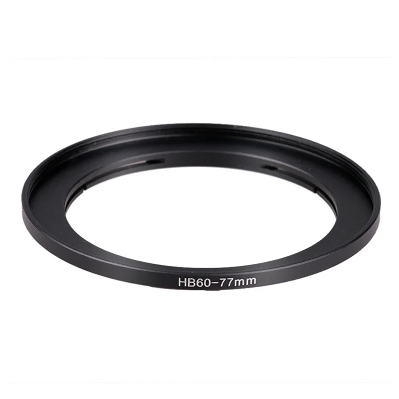 Vue de face de l'adaptateur de filtre B60-77mm en métal Hasselblad, montrant le filetage et la baïonnette.