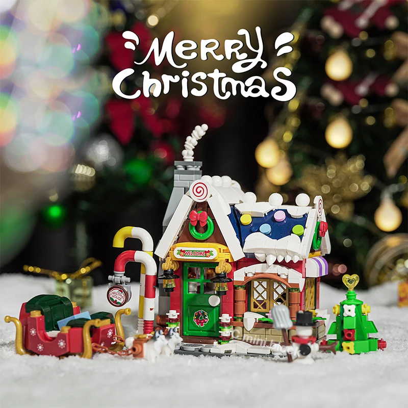 Loz Christmas House Snowman Christmas Tree Building Block DIY Candy House  Friends Party Mini Brick Puzzle Toy For Kids Xmas Gift