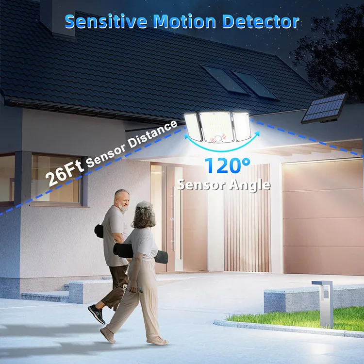 278LED 태양광 모션 센서 투광등, 리모컨 포함 3가지 모드 방수 보안 스포트라이트, 현관/테라스/정원용 램프