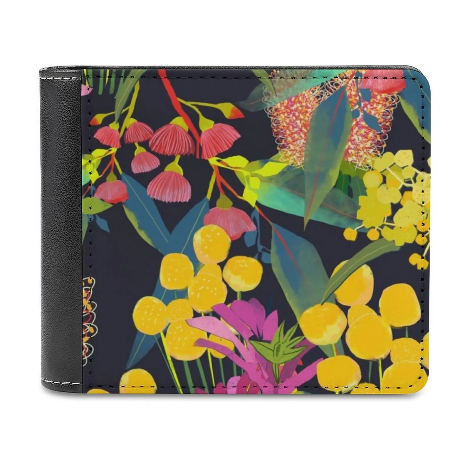 

Australian Wild Flowers Leather Wallet Men Classic Black Purse Credit Card Holder Fashion Men's Wallet Orchids Wild Flowers