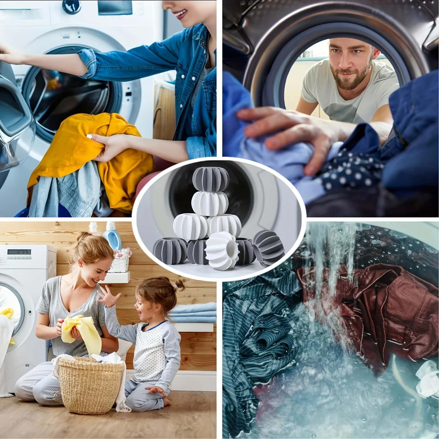 10 PCS Reusable Silicone Laundry Balls Grey White Non Electric Washer Dryer Eco Friendly Anti Static Deep Clean Cloth Organizer