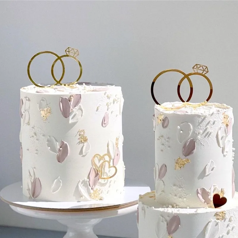 Ins Gold Acrylic Ring Wedding Cake Topper Bride Groom Proposal Party Wedding Cake Topper for Engagement Gift Dessert Decoration