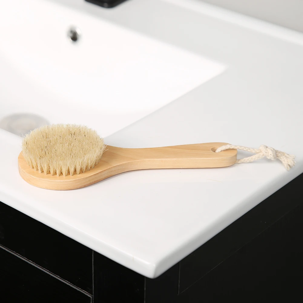 SPA Wooden Body Brush Natural Boar Bristle Organic Dry Skin Body Brush Bamboo Wet Back Shower Brushes Exfoliating Bathing Brush 6