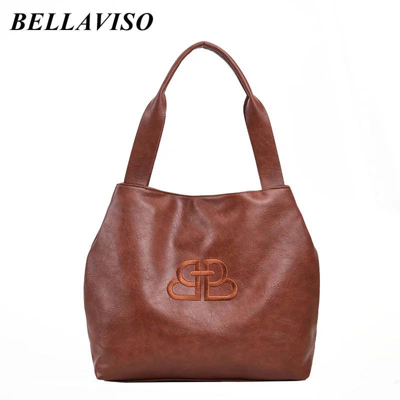 

BellaViso Retro Women's Soft PU Leather Shoulder Bag Female Simple Casual Versatile High Capacity Armpit Crossbody Bags BLSB-121