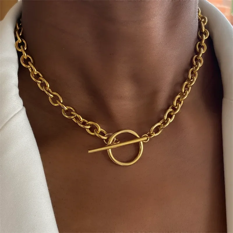 Fashion New Chunky Chain Necklace Women Simple Toggle Clasp Chain Necklace For Women Jewelry Gift Exaggerated Necklace - 2