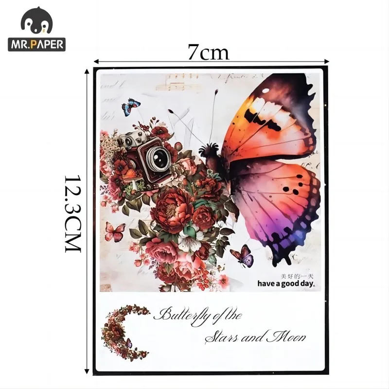 Mr.paper 30PCS/Bag Vintage Butterfly Sticker PET Material Paper Waterproof and Non-fading DIY Notepad, Mobile Phone Decoration