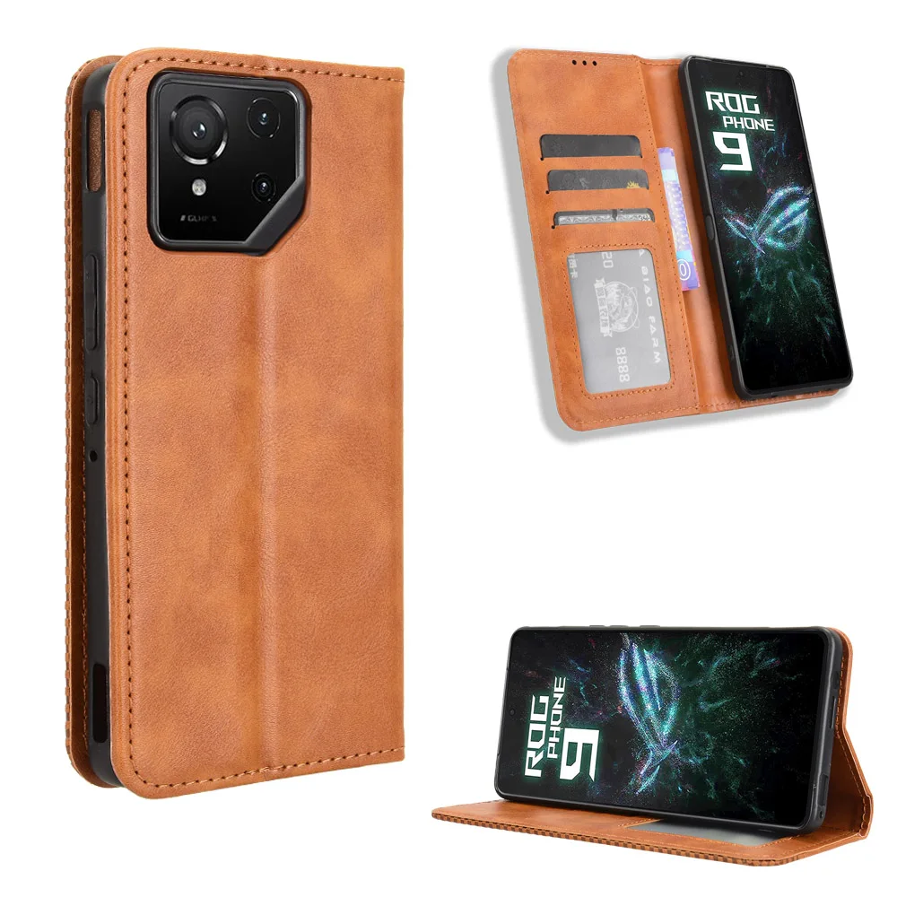 For ASUS ROG Phone 9 Pro Flip Case Luxury Retro Skin Leather Cases Wallet Book Magnet Full Cover Rog9 ROG Phone9 Pro Phone Bags
