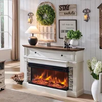 52" Electric Fireplace with Mantel, Freestanding Fireplace Heater TV Stand with 36" 3-Side Glass Insert for TVs Up to 65" 1