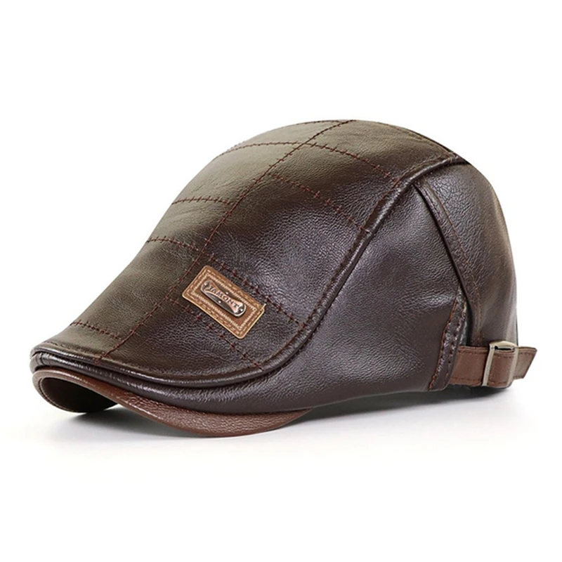 Top Level Leather Newsboy Cap Men Planas Duckbill Visor Hat Winter Autumn Warm Flat Caps Vintage Man Boinas Gatsby Hats