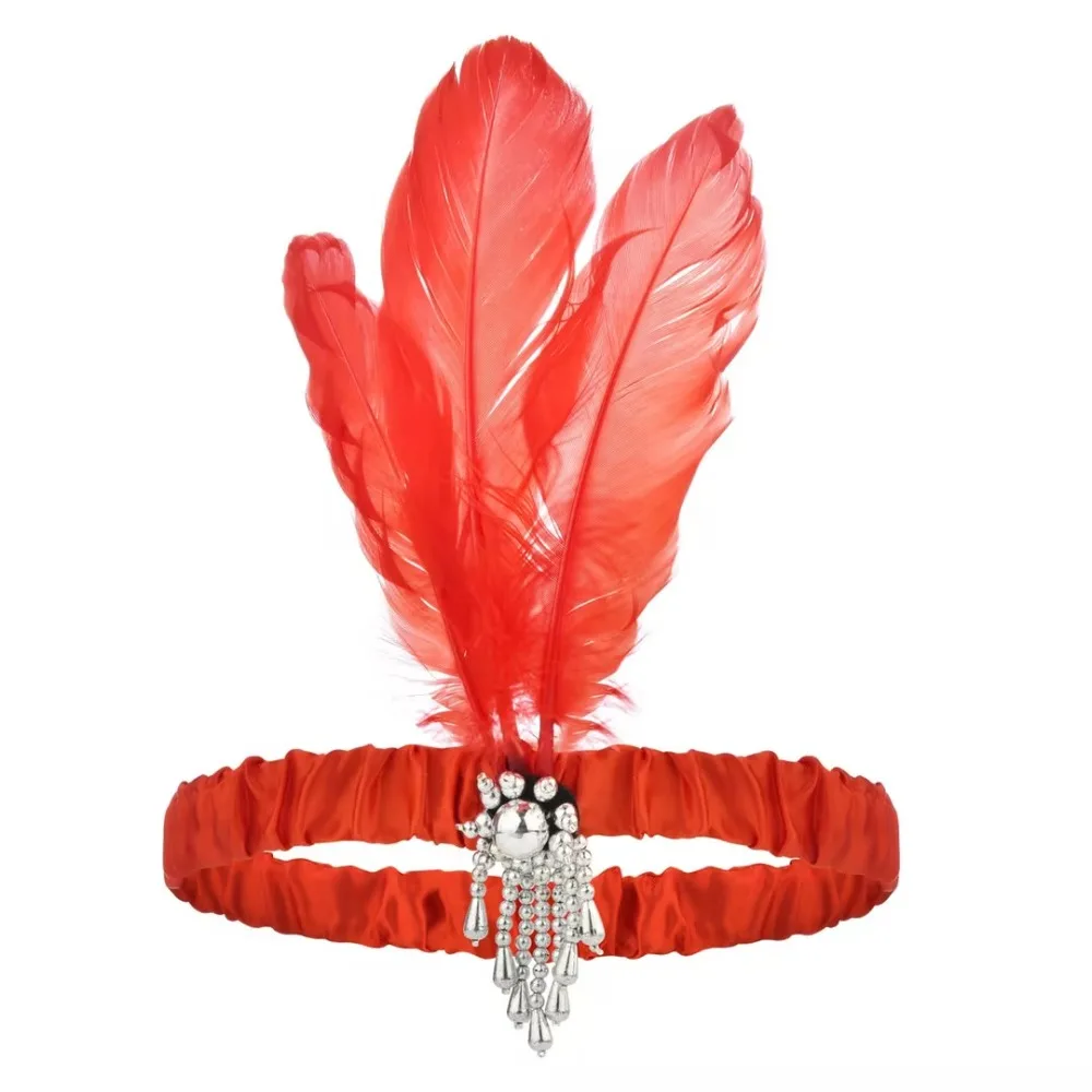Red Feather Pearl Headband - Retro Party Fashion Accessory