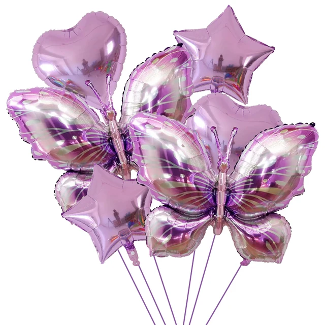 Finypa Blue Butterfly Balloons - 6pc 40in Blue & Purple Butterfly Foil Mylar Balloons For Baby Shower & Party Decorations