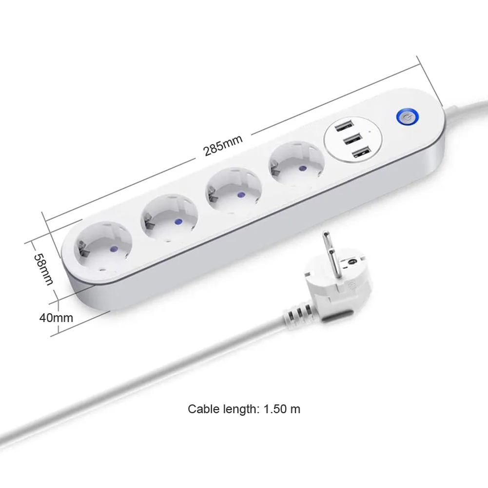 WiFi Smart Power Strip 4 Outlets 3 USB Ports Smart WiFi Power Strip Socket Remote Control WorksAlexa Google Assistant