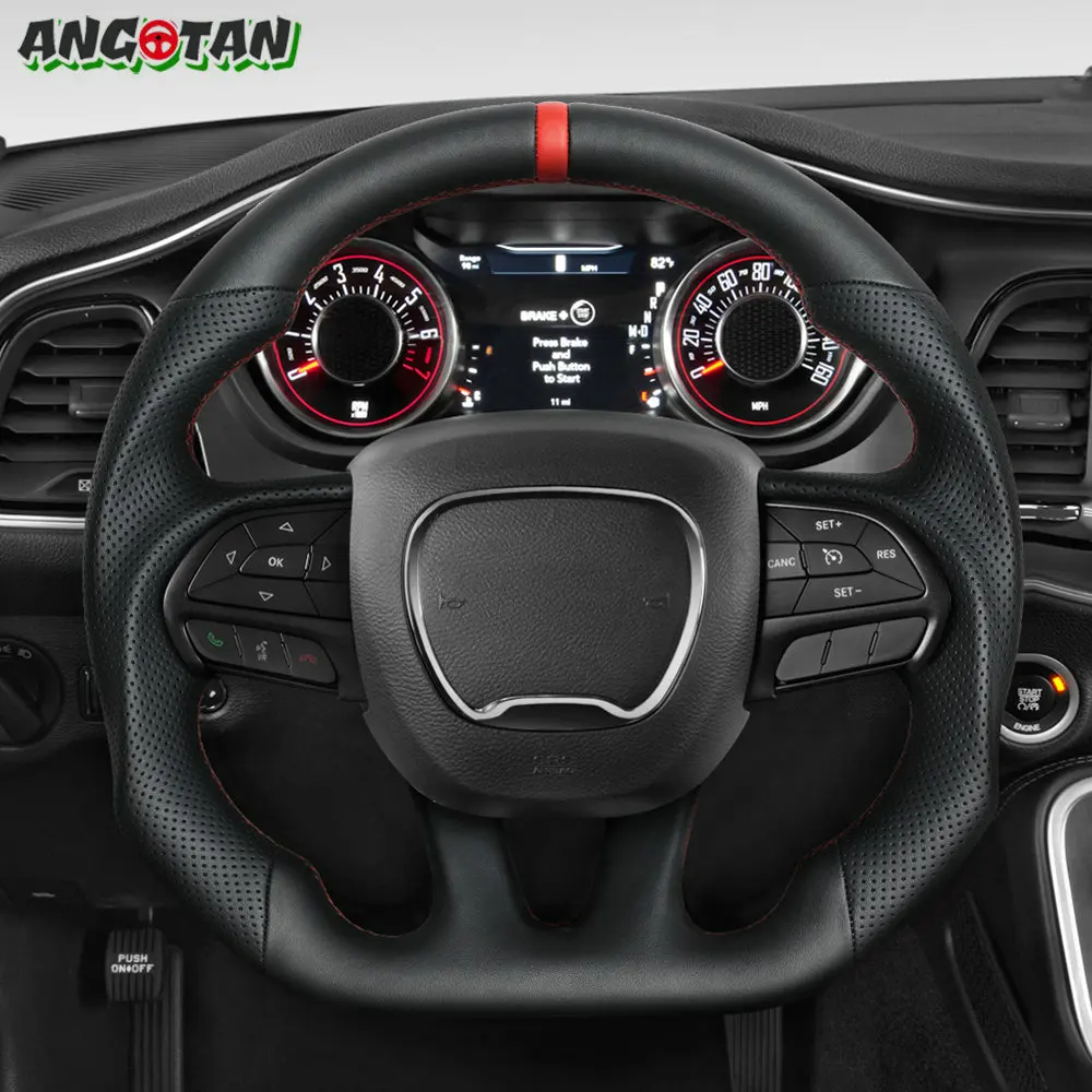 Dodge Challenger/Charger SRT HELLCAT 2015-2020 자동차 가열 스티어링 휠용 가죽 스티어링 휠 천공 가죽
