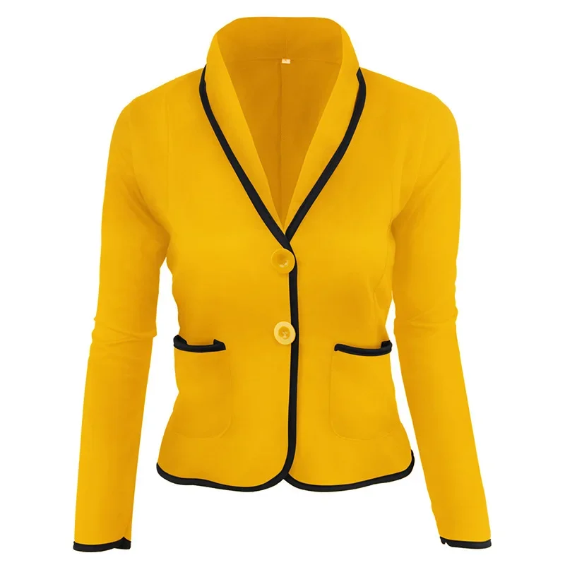 women oversized solid colors mid length suits black vintage single button blazers office lady casual work blazer spring fall new S-6XL Women Yellow Casual Lapel Short Blazers Single Breasted Solid Colors Office Work Suits 2023 Woman Plus Size Cotton Blazer