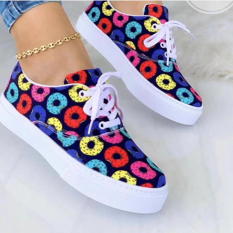 

2022 New Spring Fashion Canvas Shoes Women Mix Colors Ladies Lace Up Comfy Casual Shoes 36-43 Large-Sized Outdoor Sport Sneakers