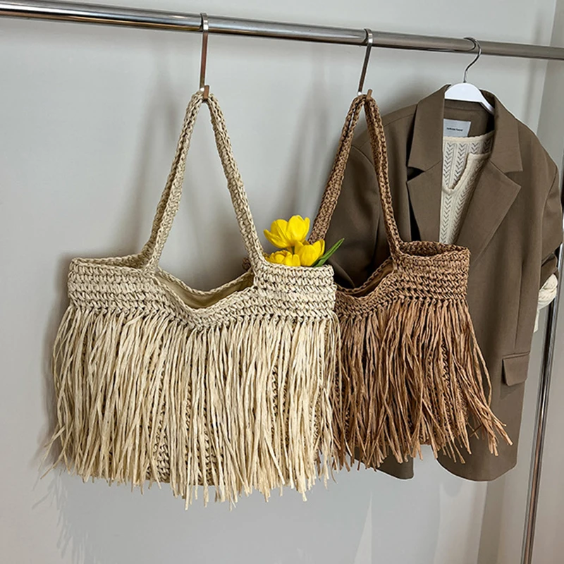 Fashion Women's Straw Bags Quality Handmade Rattan Beach Bag Summer Travel Handbags And Purses Straw Female Shoulder Bags