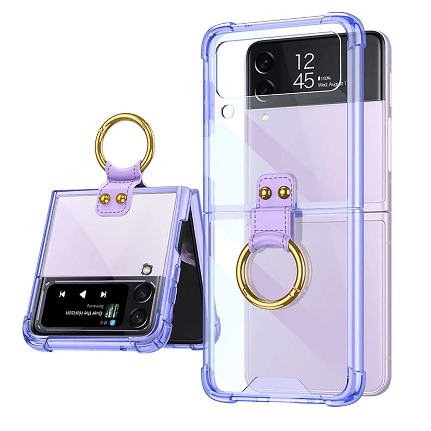 Colored Transparent Shockproof Folding Back Cover with Ring Bracket