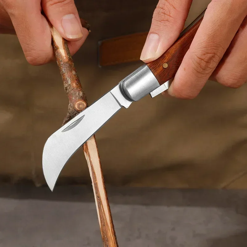 Folding Grafting Knife Grafting Tools Pruning Knife Professional Garden Fruit Tree Graftings Cutter Wooden Handle